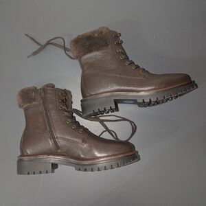 Alberto Torresi brown ankle boots Leather faux fur lined Lace up sz 37 us 6.5